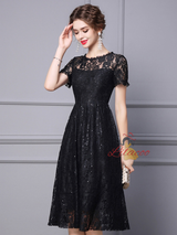 Black Short Sleeve Lace Mother Of The Bride Dress