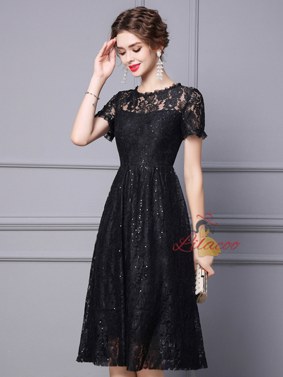 Black Short Sleeve Lace Mother Of The Bride Dress