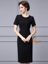Black Short Sleeve Crystal Mother Of the Brides Dress