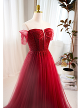 Tulle Off the Shoulder Beading Prom Dress