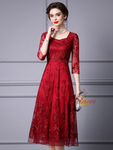 Burgundy Short Sleeve Mother Of The Bride Dress