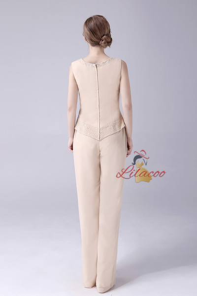 Champagne Chiffon Beading Mother Of The Bride Dress