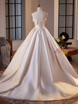 Ivory Satin Strapless Appliques Wedding Dress