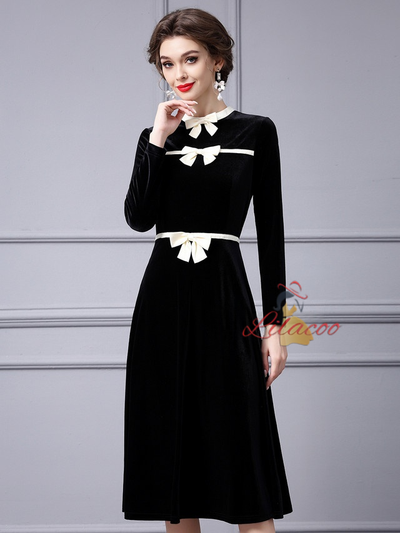 Black Velvet Long Sleeve Mother Of The Bride Dress