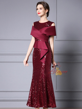 Pink Mermaid Sequins Mother Of The Bride Dress