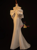Ivory Mermaid Satin Bow Wedding Dress