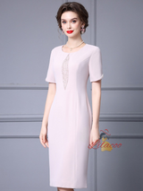 Light Pink Short Sleeve Mother Of The Bride Dress