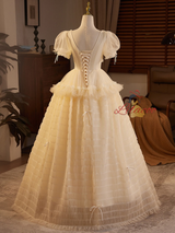 Champagne Tulle V-neck Beading Wedding Dress