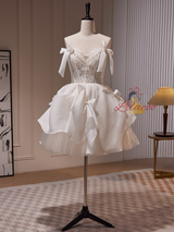 White Lace Beading Homecoming Dress