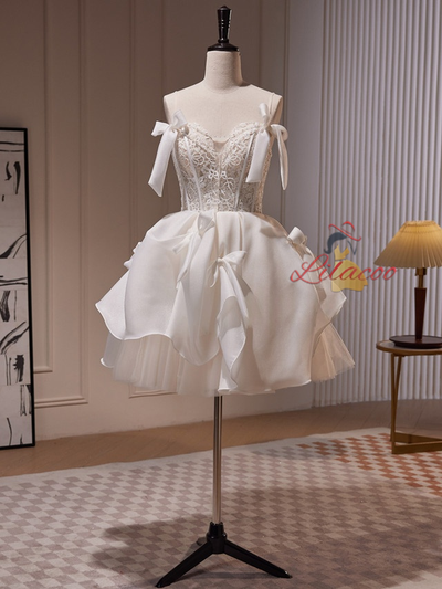 White Lace Beading Homecoming Dress