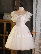White Tulle Lace Scoop Neck Homecoming Dress