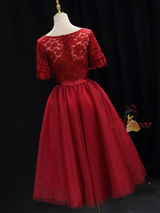 Burgundy Tulle Lace Homecoming Dress