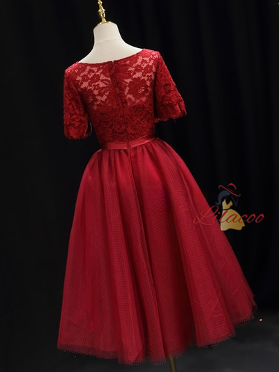 Burgundy Tulle Lace Homecoming Dress