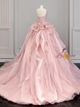 Vintage Pink Tulle Strapless Wedding Dress