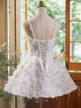White Lace 3D Flower Homecoming Dress