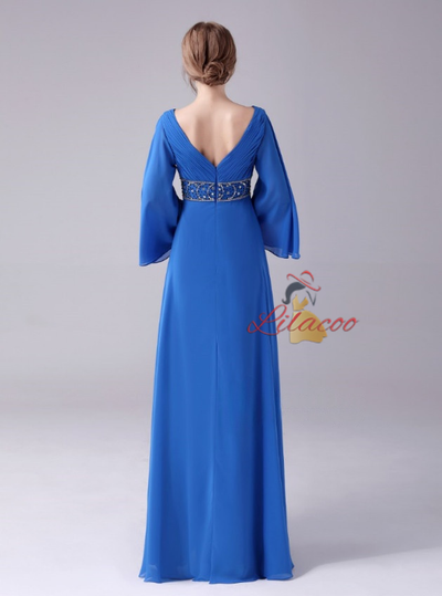 Royal Blue Chiffon V-neck Pleats Mother Of The Bride Dress