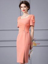 Orange Short Sleeve Pleats Mother Of The Bride Dress