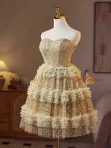 Green Tulle Sequins Strapless Homecoming Dress