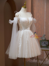 Ivory Tulle Appliques Pleats Homecoming Dress