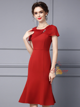 Red Scoop Neck Mother Of The Bride Dress