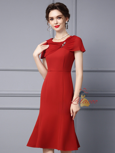 Red Scoop Neck Mother Of The Bride Dress