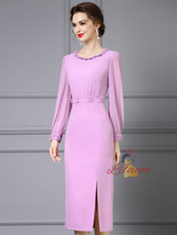 Pink Purple Long Sleeve Mother Of The Bride Dress