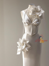 Ivory Satin Mermaid Flower Wedding Dress