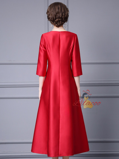 Red Satin V-neck Beading Mother Of The Bride Dress