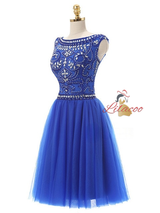 Blue Tulle Crystal Beading Homecoming Dress