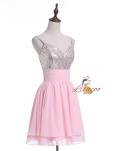 Pink Chiffon Sequins Homecoming Dress