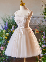 Ivory Tulle Spaghetti Straps Homecoming Dress