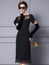 Black Short Sleeve Lace Mother Of The Bride Dress