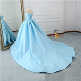 Blue Satin Strapless Wedding Dress