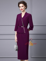 Purple Short Sleeve Mother Of The Bride Dress