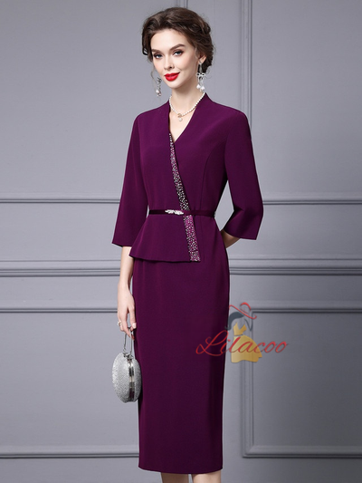 Purple Short Sleeve Mother Of The Bride Dress