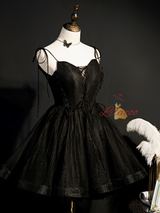 Black Tulle Spaghetti Straps Beading Homecoming Dress