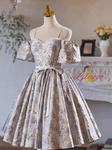 Sexy Silver Print Spaghetti Straps Homecoming Dress