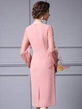 Pink Long Sleeve Lace Mother Of The Bride Dress