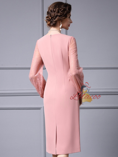 Pink Long Sleeve Lace Mother Of The Bride Dress