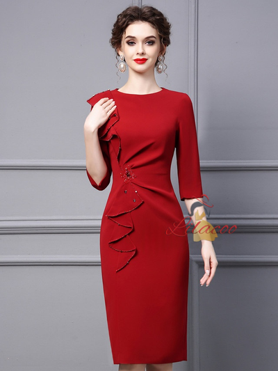 Red Short Sleeve Mother Of The Bride Dress