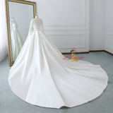 Ivory White Satin Long Sleeve Wedding Dress