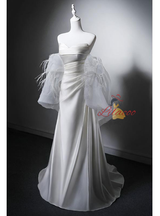 White Satin Pleats Strapless Wedding Dress