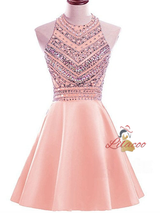 Green Satin Beading Crystal Homecoming Dress