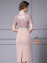 Pink Sequins V-neck Mother Of The Bride Dress