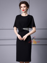 Black Short Sleeve Mother Of The Bride Dress