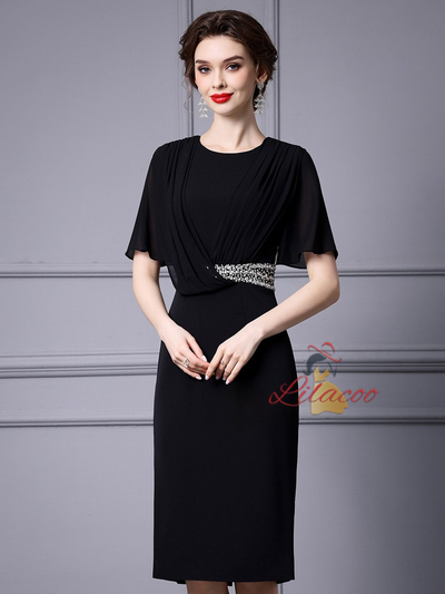 Black Short Sleeve Mother Of The Bride Dress