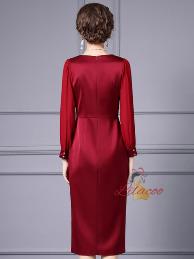 Burgundy V-neck Crystal Mother Of The Bride Dress