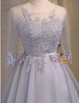 Light Yellow Lace Short Sleeve Homecoming Dress