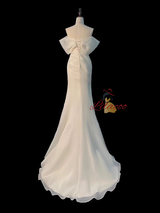 White Mermaid Pleats Wedding Dress