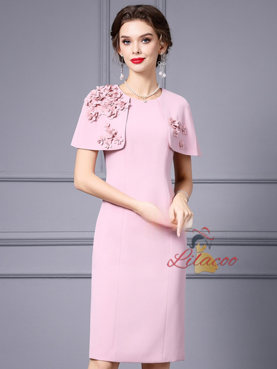 Red Scoop Neck Flower Mother Of The Bride Dress